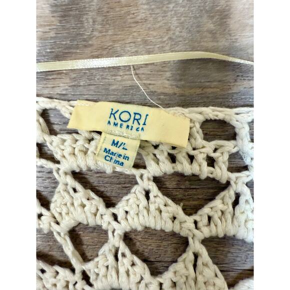 Kori Crochet Boho Fringed Oversized Vest Cream One Size - Picture 2 of 5